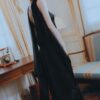 Elegant Black Satin Draped Gown "Midnight Veil" DR220
